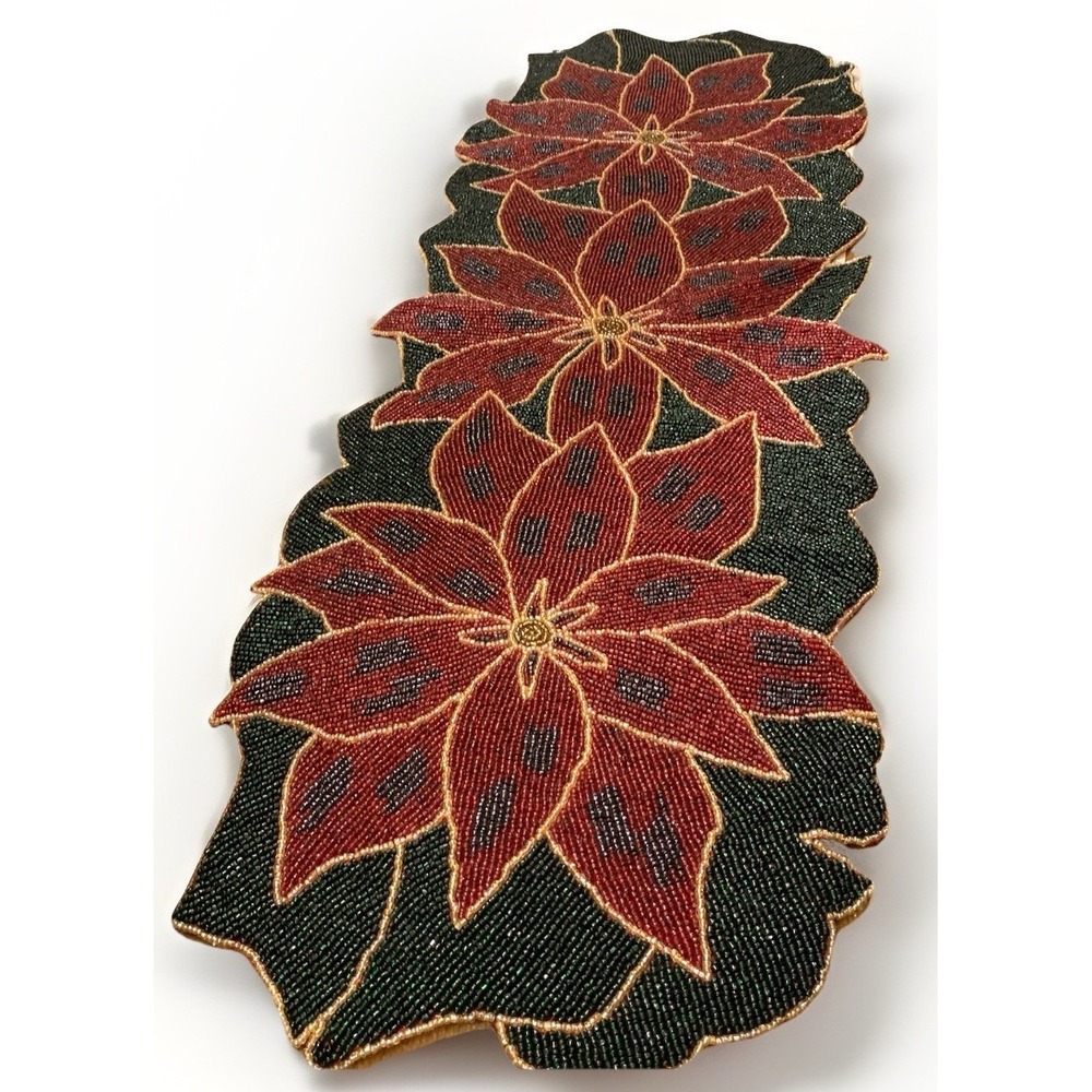 Beaded Table Runner Dining Decor MCM Abstract Floral Holiday Christmas Art Deco